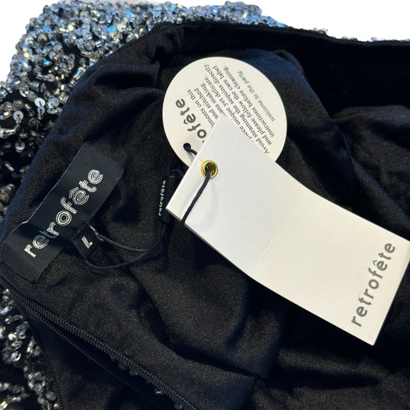 Retrofete NEW Nikki Sequins Long Sleeve Black Cocktail Party Mini Dress Size L - Picture 11 of 12